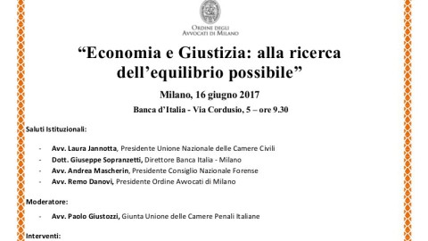 “Economia e Giustizia, alla ricerca dell’equilibrio possibile”, Milano 16 giugno 2017